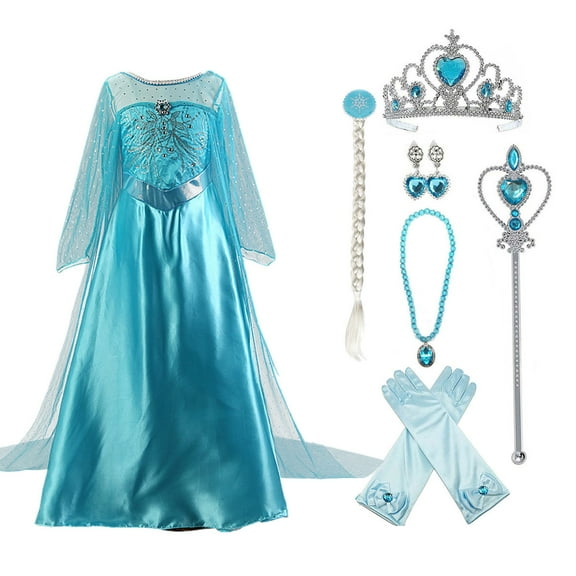 KAWELL Girls Princess Party Dress Little Girls Cosplay Costume with Accessories,Child 6/7 Years