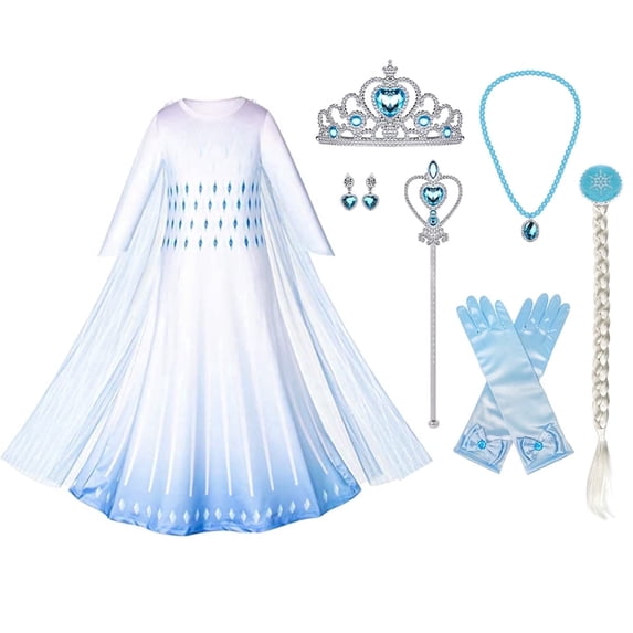 KAWELL Princess Snow Party Dress Queen White Costumes with Accessories
