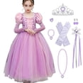 thumbnail image 1 of KAWELL Girls' Purple Princess Sofia Costume Halloween Masquerade Ball Dress with Sleeves, 1 of 8