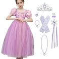 thumbnail image 1 of KAWELL Girls' Rapunzel Princess Sofia Costume Halloween Masquerade Ball Dress with Sleeves, 1 of 8