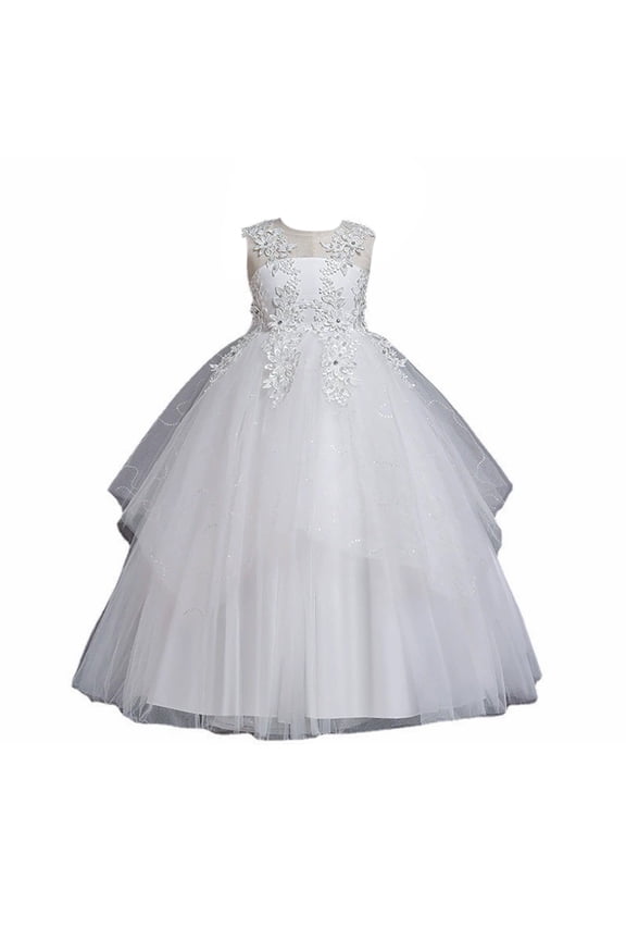 Girls Sleeveless Embroidered Princess Gala Dress Kids Prom Dress