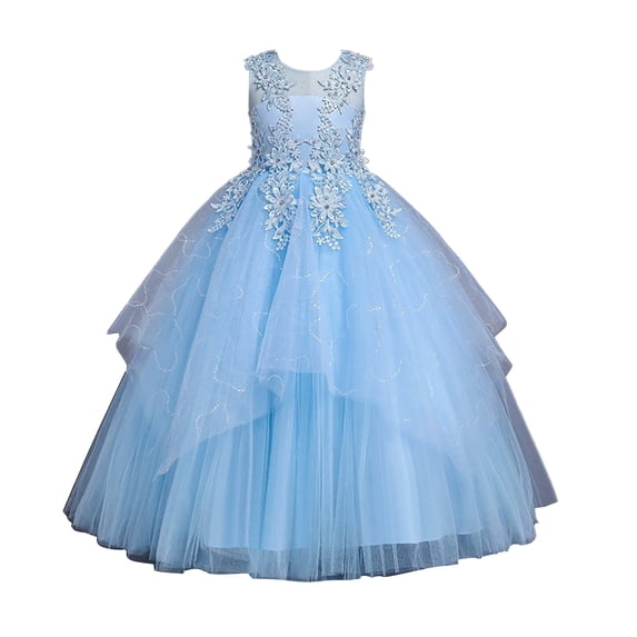 KAWELL Girls Sleeveless Embroidered Princess Gala Dress Kids Prom Dress