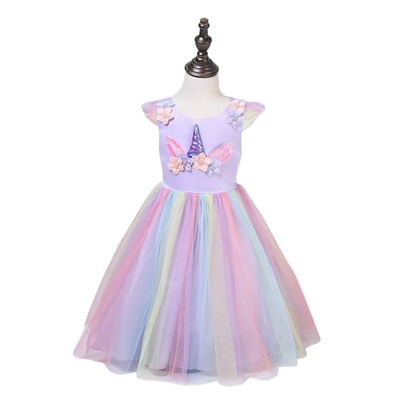 KAWELL Girls Unicorn Princess Dress Flower Rainbow Tulle Dress Party Dress for 3-8 Years Old