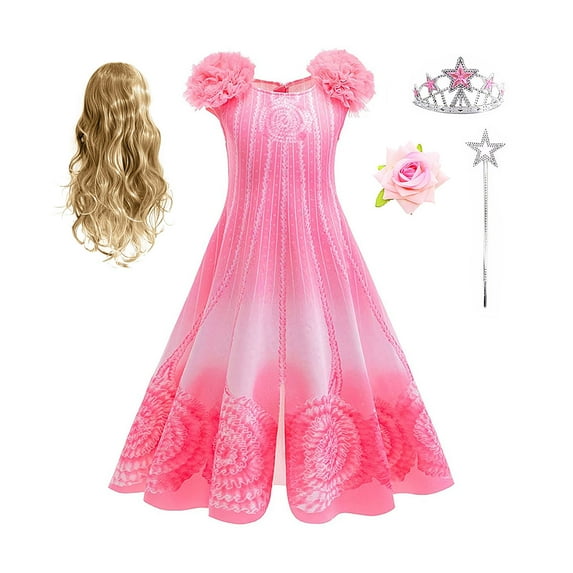 KAWELL Glinda Costume Dress Good Witch Cosplay Pink Pajamas Bubble Dress Halloween Costume with Accessories