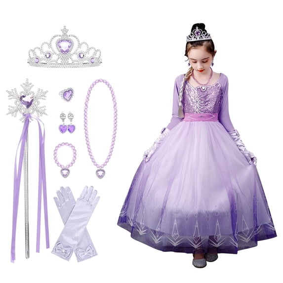 KAWELL Green Costume for Girls, Princess Dress up with Accessories Costume Classic Dress and Cape Outfit