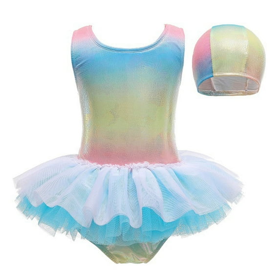 KAWELL Little Girls One-Piece Swimsuit,Sequin Skirted Bathing Suits for Kids