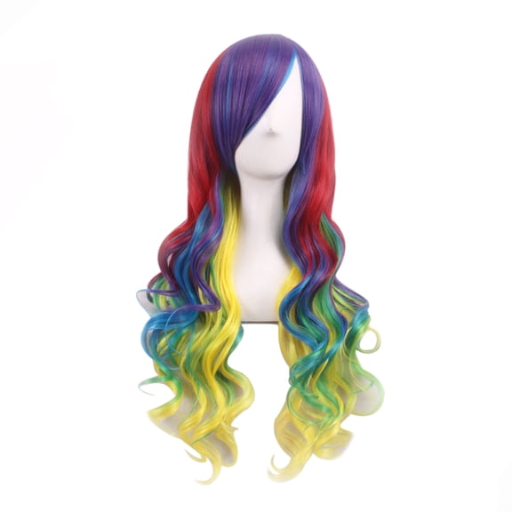 KAWELL Long Multi-colored Cosplay Wig, Mermaid Fashion Curly Wig, Anime Heat Resistant Spiral Costume Natural Wigs 80cm Hair (Multi Color, 32")
