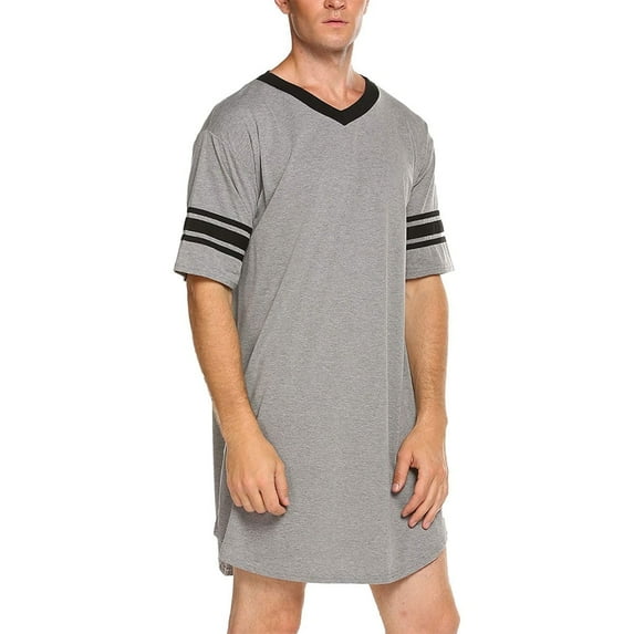 KAWELL Men's Nightshirt, Cotton Nightwear Comfy Big&Tall V Neck Short Sleeve Soft Loose Pajama Sleep Shirt