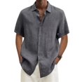thumbnail image 1 of KAWELL Men's Shirt Linen Short Sleeve Button-Down Casual Cuban Camp Shirt for Beach, Mexican Style, 1 of 2