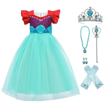 KAWELL Mermaid Outfits for Girls Halloween Party Cosplay Mermaid Dress Up Princess Birthday Costume Dress with Accessories
