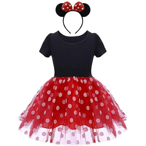 KAWELL Mini Costume for Girls with Mouse Ear Headband, Polka Dot Dress, Child/Toddler, 2-3Y