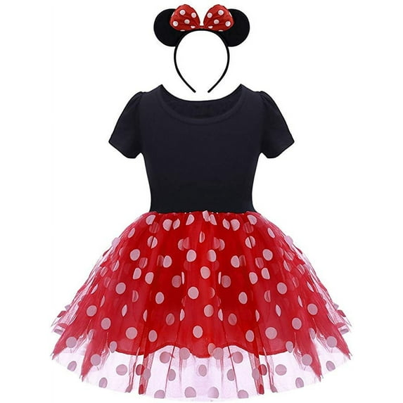 KAWELL Mini Costume for Girls with Mouse Ear Headband, Polka Dot Dress, Child/Toddler, 2-3Y