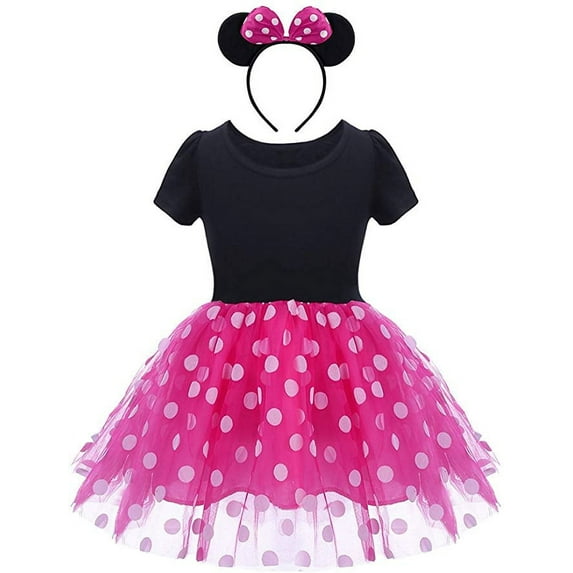 KAWELL Mini Costume for Girls with Mouse Ear Headband, Polka Dot Dress, Child/Toddler, 6-12 Months