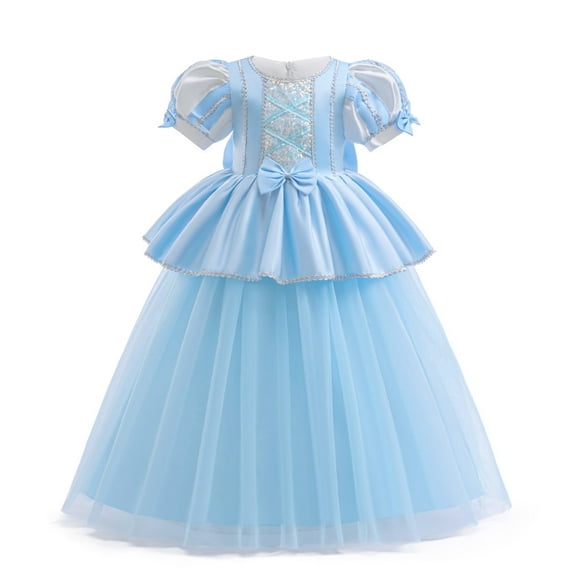 KAWELL Princess Blue Costume Girls Halloween Cosplay Dress up Toddler Puffy Sleeve Blue Fancy Outfit