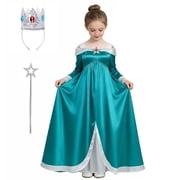 KAWELL Princess Costume Galaxy Movie Off Shoulder Fancy Dress with Crown Wand Accessories Cosplay Party Green