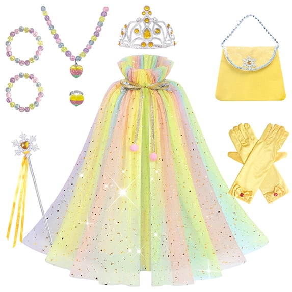 KAWELL Princess Dress Up Clothes, Princess Cape with Crown Toys for Christmas Halloween Birthday Gifts