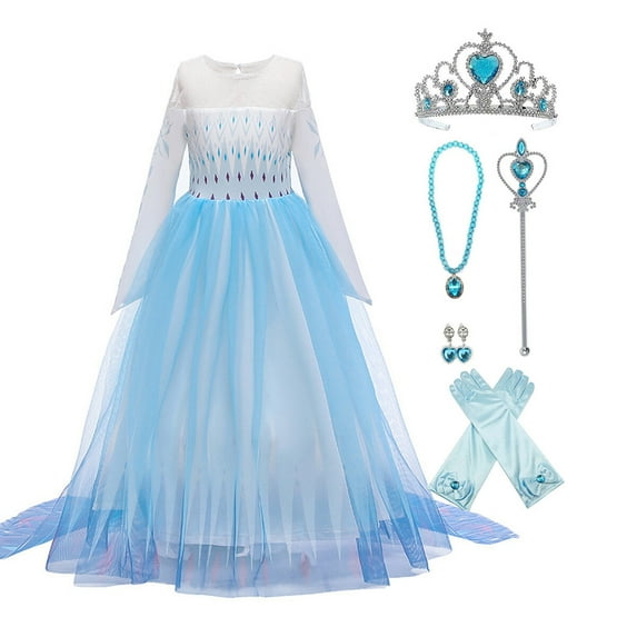 KAWELL Princess Dress Christmas Fancy-Dress Costume with Accessories for Child, Girls 9/10