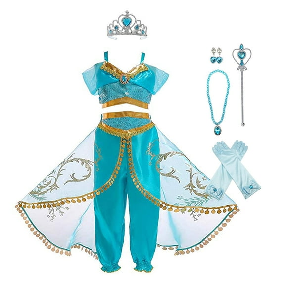 KAWELL Princess Jasmine Dress Christmas Fancy-Dress Costume with Accessories for Child, Little Girls 4T-4