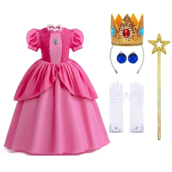 KAWELL Princess Pink Peach Costume for Girls Halloween Cosplay Dress Up 3-4 Years