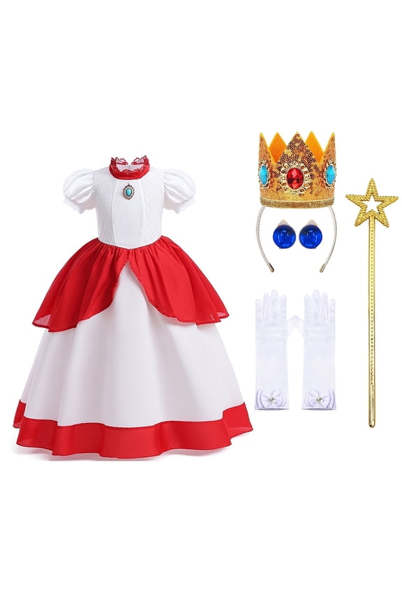 Princess Pink Peach Costume for Girls Halloween Cosplay Dress Up 7-8 Years