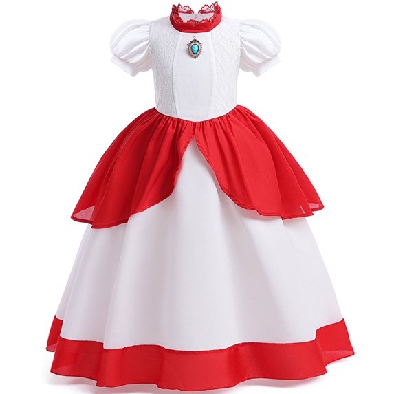 KAWELL Princess Pink Peach Costume for Girls Halloween Cosplay Dress Up 9-10 Years