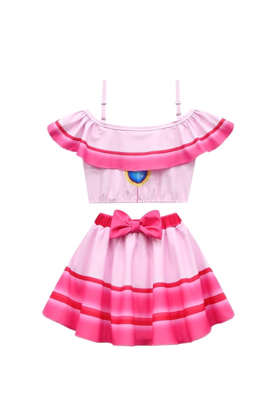 Princess Peach Swimsuits for Girls,2-Piece Bathing Suit Tankini Swimwear for Kids Party Dress Up