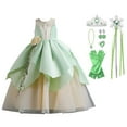 thumbnail image 1 of KAWELL Princess Tiana Costume for Girls Birthday Halloween Dress Up Outfits with Accessories, 1 of 7