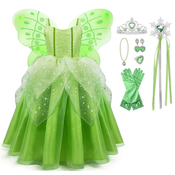 KAWELL Princess Dress Party Costume for Little Girls Fancy Christmas/Halloween Child Role Play Green Fairy Skirt with Luxury Accessories Outfits,2/3t