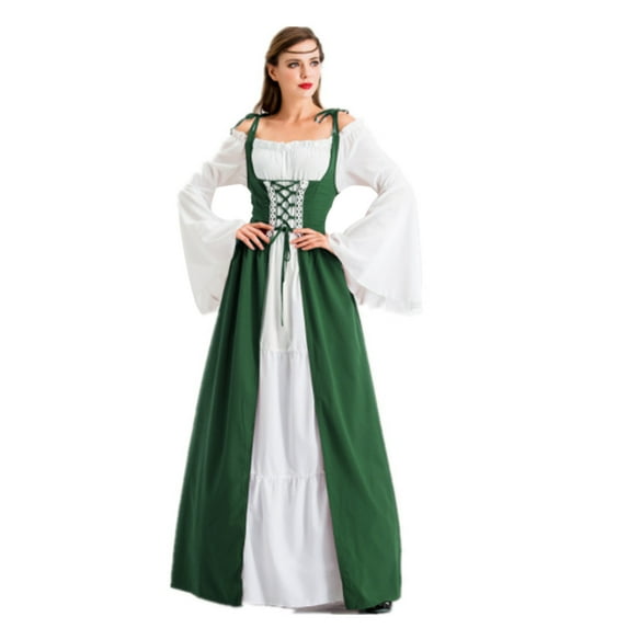 KAWELL Renaissance Medieval Irish Costume Over Dress & Cream Chemise Set