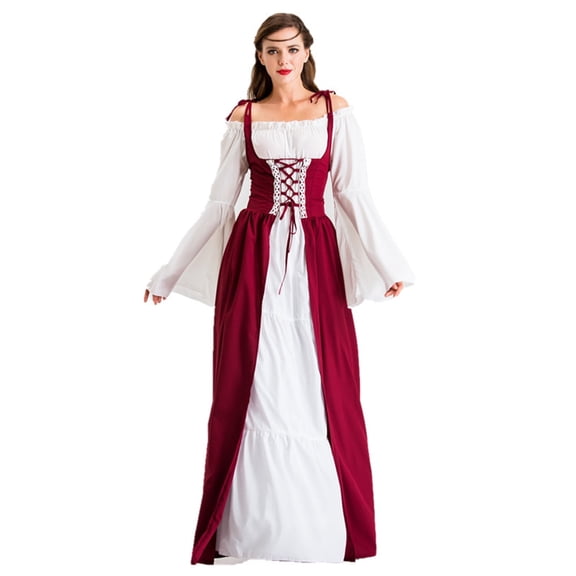KAWELL Renaissance Medieval Irish Costume Over Dress & Cream Chemise Set