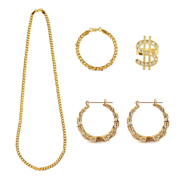 KAWELL Retro 80s 90s Fashion Jewelry Set, Vintage Style Sunglasses Chain Necklace Hoop Earrings, Gold Tone Accessories for Women Men
