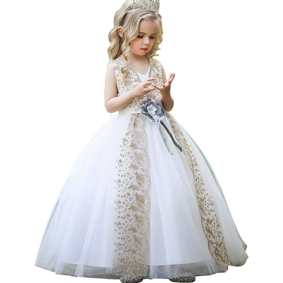 KAWELL Shine Flower Girls Beauty Pageant Dress,Dream Princess Baptism Costume Fluffy Tulle Prom Dress