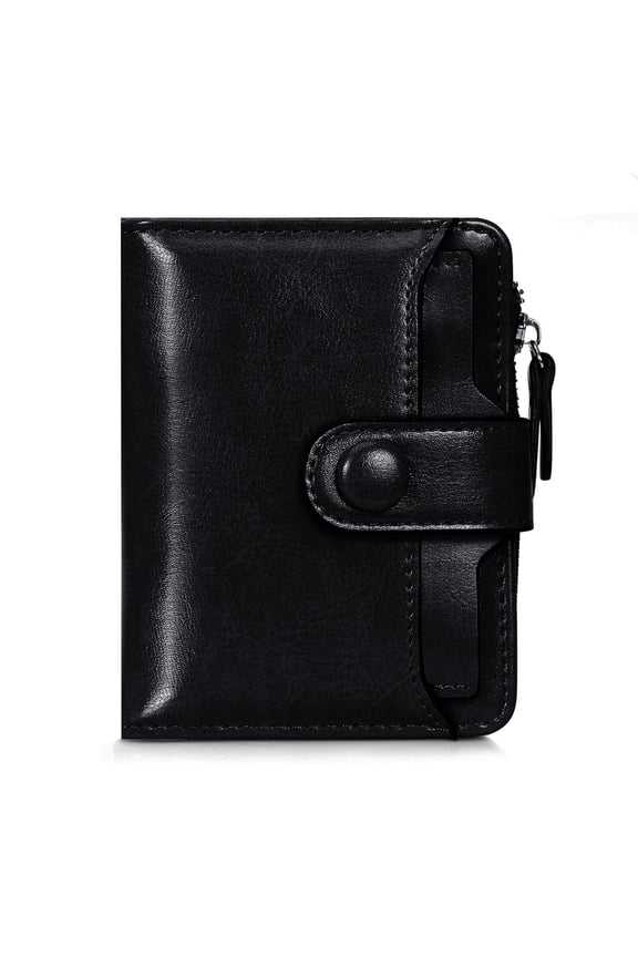 Small Women Wallet Leather Bifold Card Holder RFID Blocking with ID Window