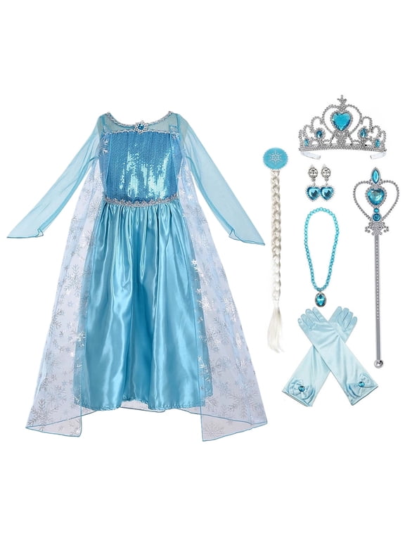 Princess Costume for Girls Halloween Dress up with Crown,Mace,Gloves Accessories, Child 3T