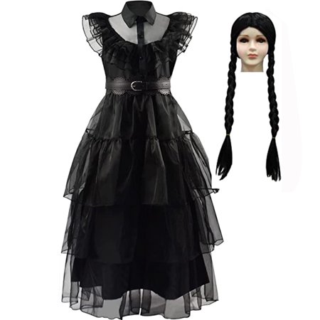 KAWELL Black Costume Dress for Girls Cosplay Costume Halloween Outfit for 5-12 Years