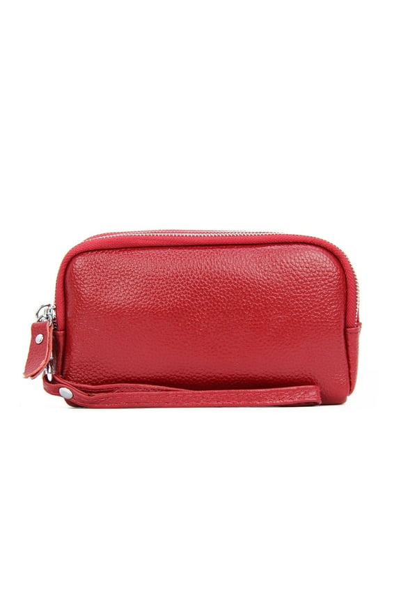 Women's 100% Leather Wristlet Clutch Wallet, Multi-Pocket Zip-Around Phone Bag
