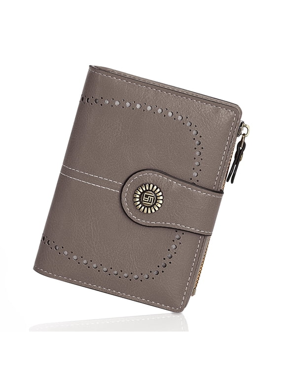 Women's Leather Bifold Wallet RFID Blocking Card Holder with Zipper Pocket Compact and Stylish