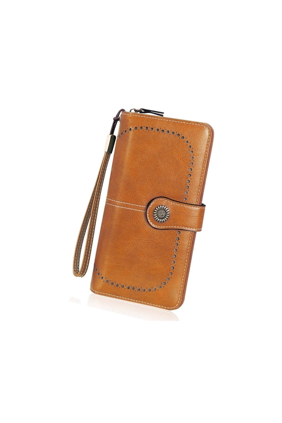 Women's Leather RFID Blocking Wristlet Wallet - Large Capacity Purse with Wrist Strap