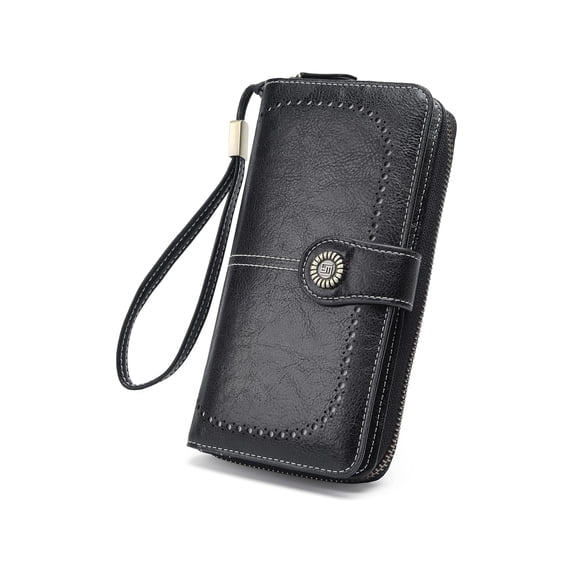 KAWELL Women's Leather RFID Blocking Wristlet Wallet - Large Capacity Purse with Wrist Strap