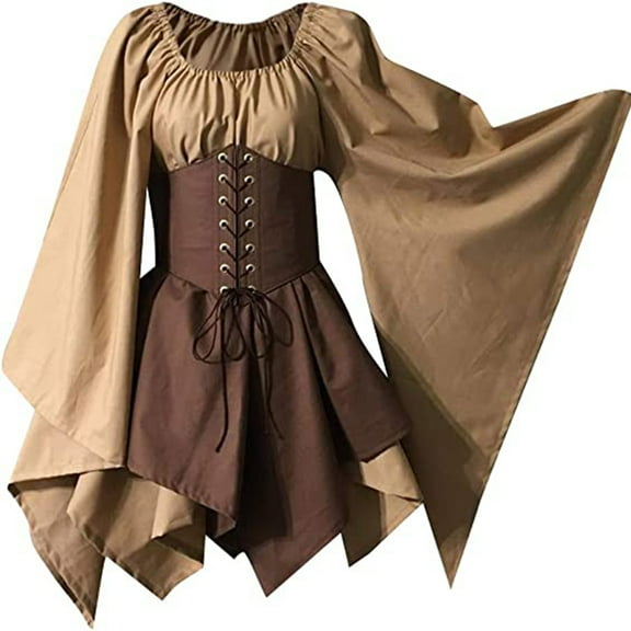 KAWELL Women's Medieval Renaissance Costumes Pirate Corset Dress Women Flare Sleeve Traditional Irish Short Dress