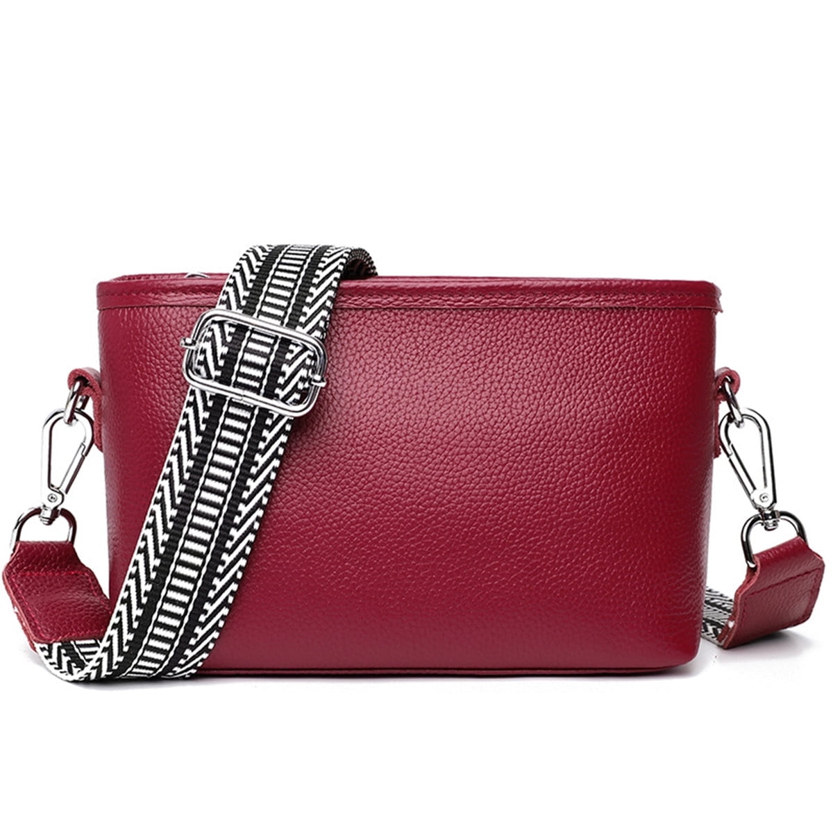 KAWELL Womens Leather Crossbody Bag with Wide Strap Top Zip Camera Purse Trendy Design