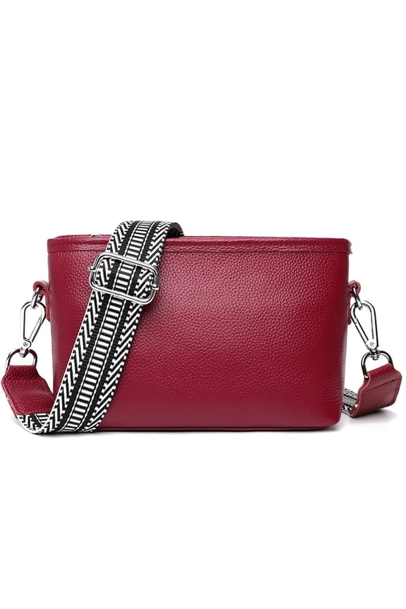 Womens Leather Crossbody Bag with Wide Strap Top Zip Camera Purse Trendy Design