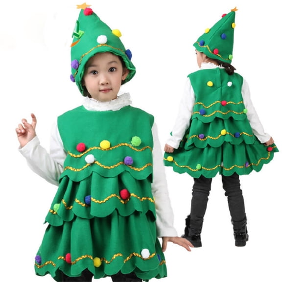 KAWELL Xmas Tree Child Costume - Girls Christmas Tree Costume with Hat