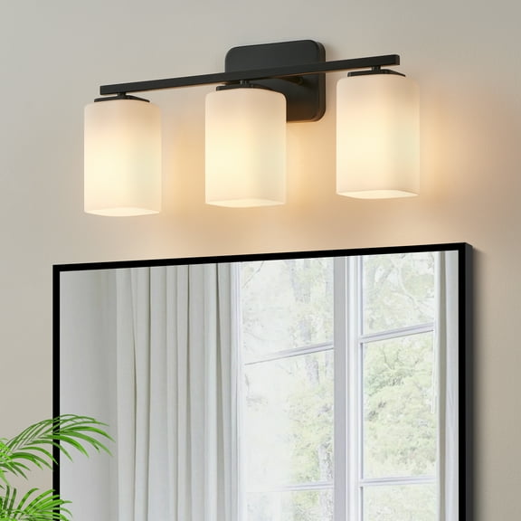 KAWOTI 20.5 in. 3-Light Black Clemmon Vanity Light with Square Frosted White Glass Shade