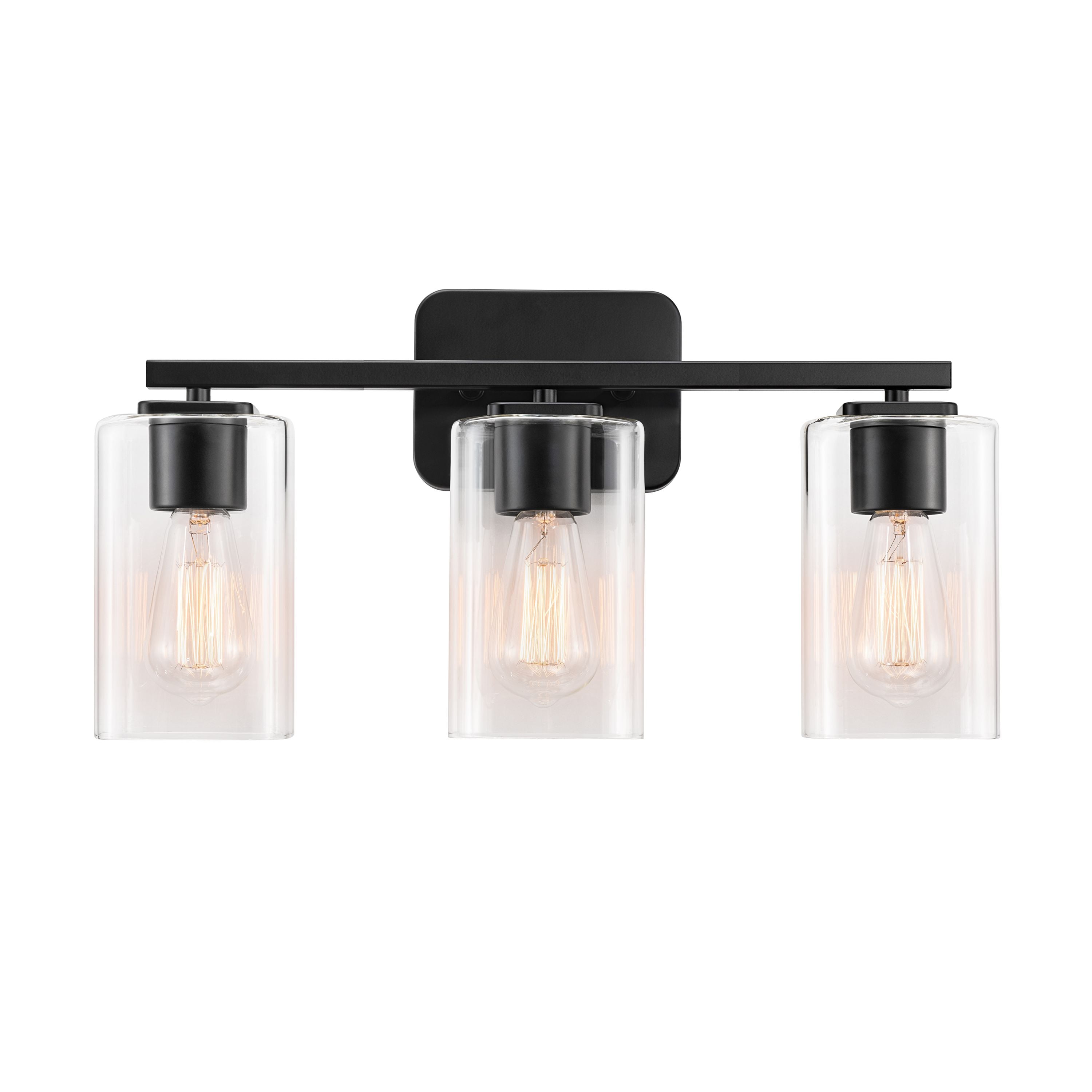 KAWOTI 3-Light Bathroom Light Fixtures Dimmable Vanity Light with Square Glass Shade