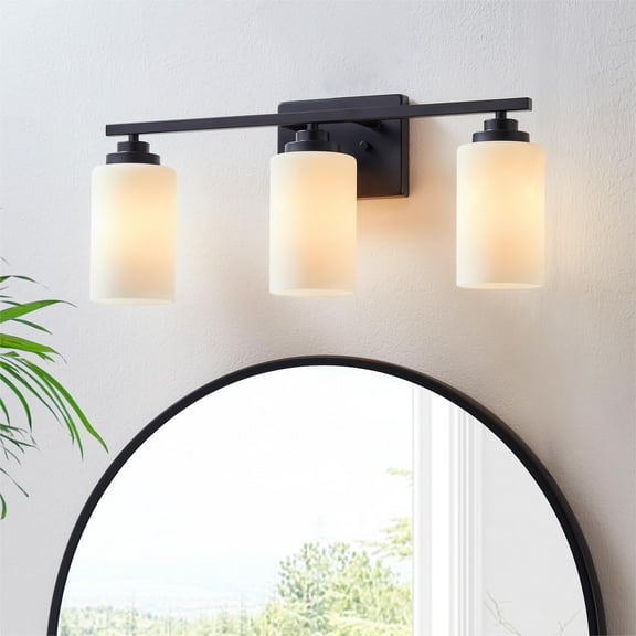 KAWOTI 3-Light Dimmable Bathroom Vanity Light with Frosted White Glass Black