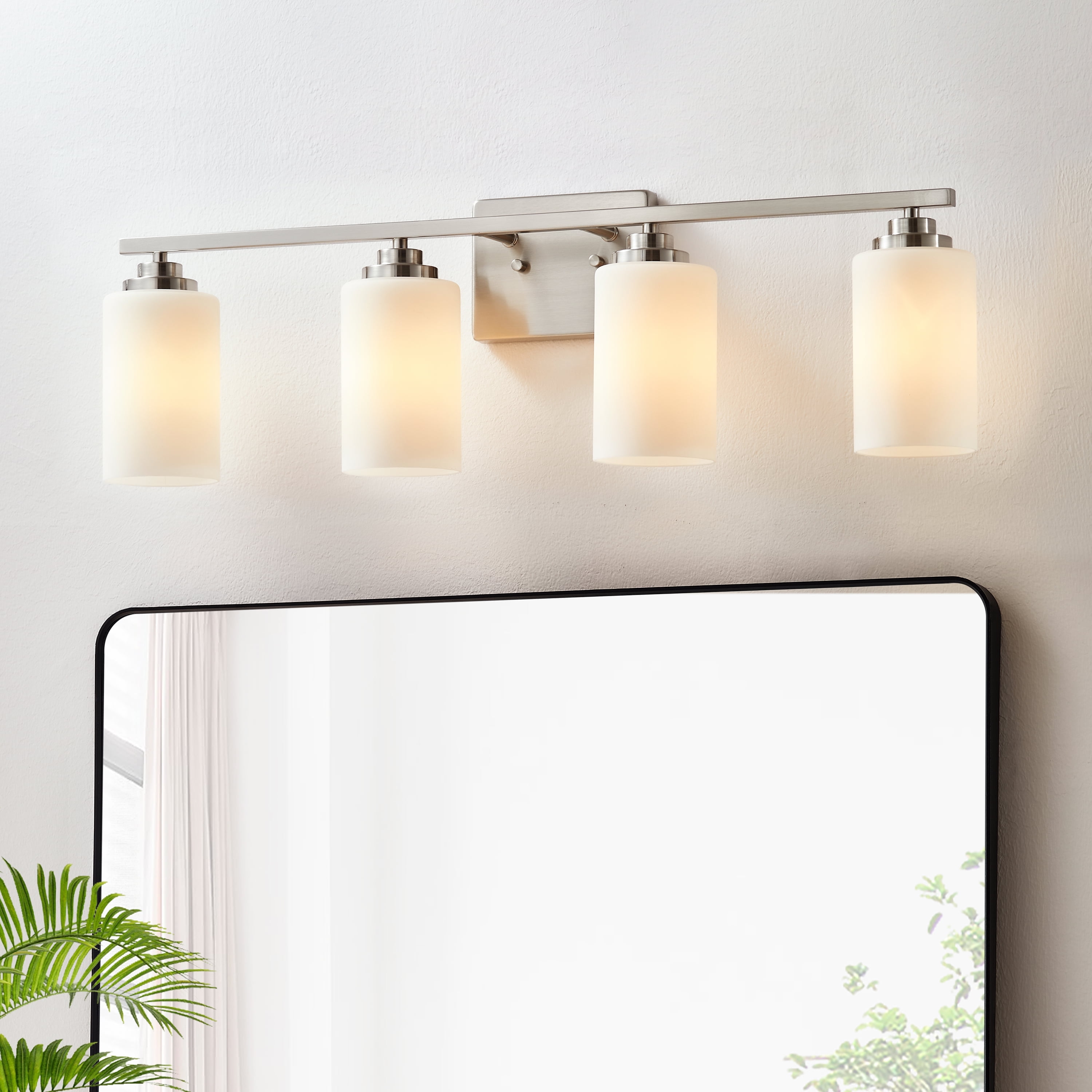 Brushed Nickel 4-Light Dimmable Vanity Light with Frosted Glass Shades