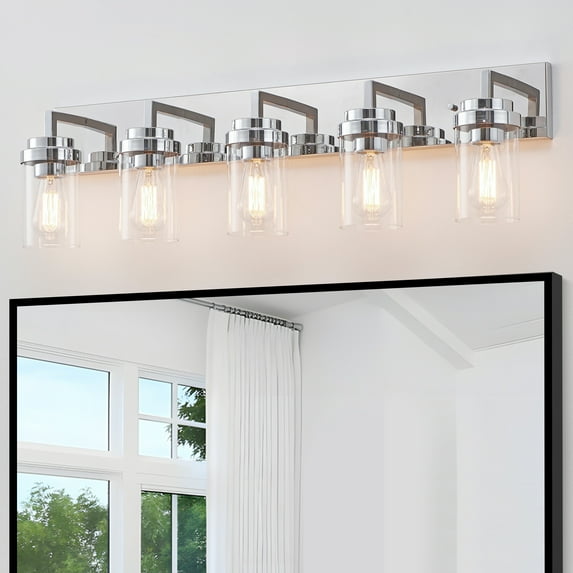 KAWOTI 5-Light Chrome Vanity Light with Clear Glass Shade