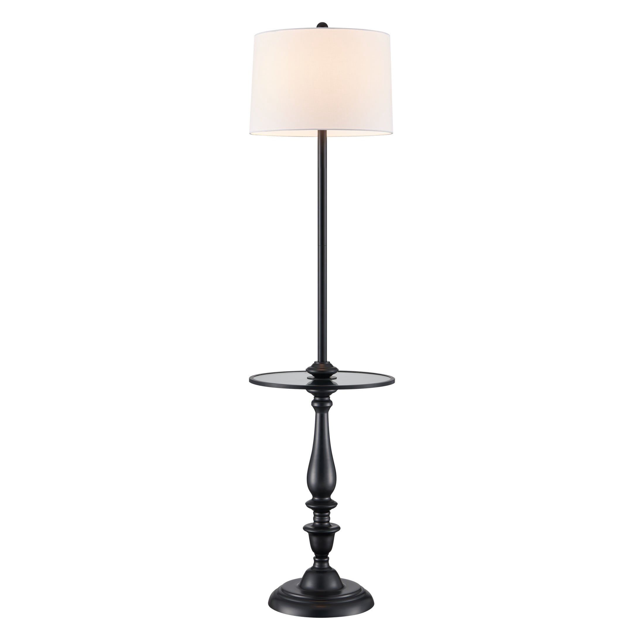 KAWOTI 61.25'' Black Floor Lamp with Table and Drum Shade for Living Room