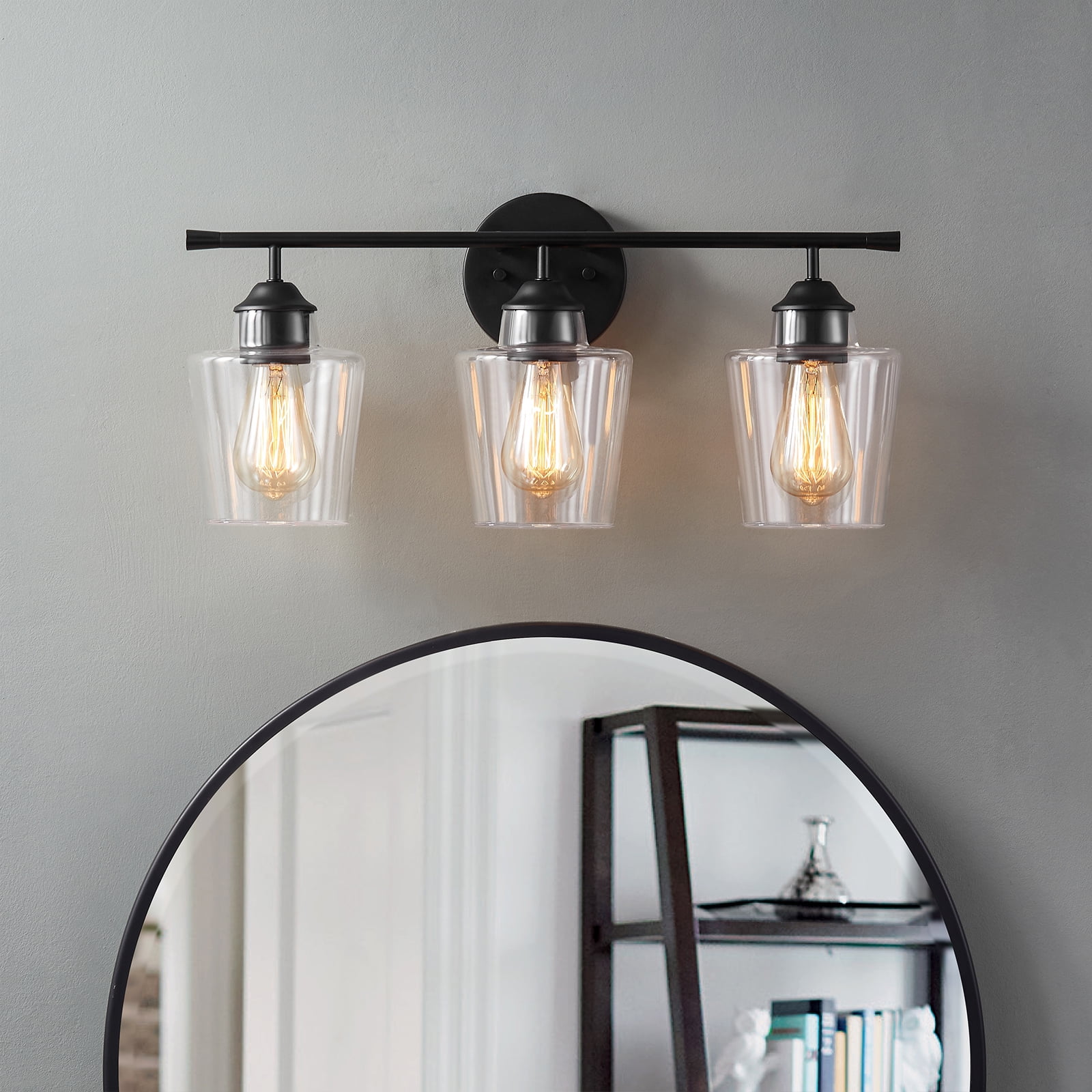 Atish Matte Black 3-Light Bathroom Vanity Fixture with Clear Glass Shades
